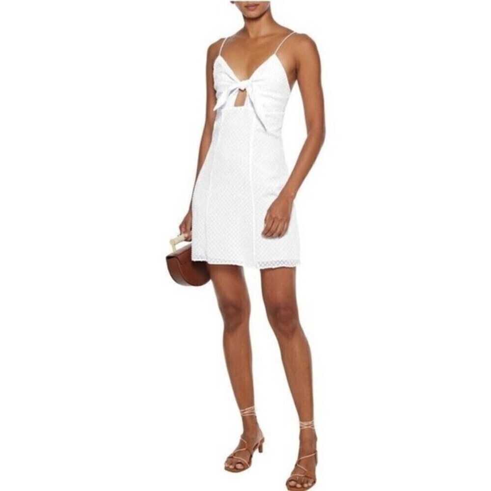 Alice + Olivia Tie Front Mini Spaghetti Straps Sleeveless White Dress